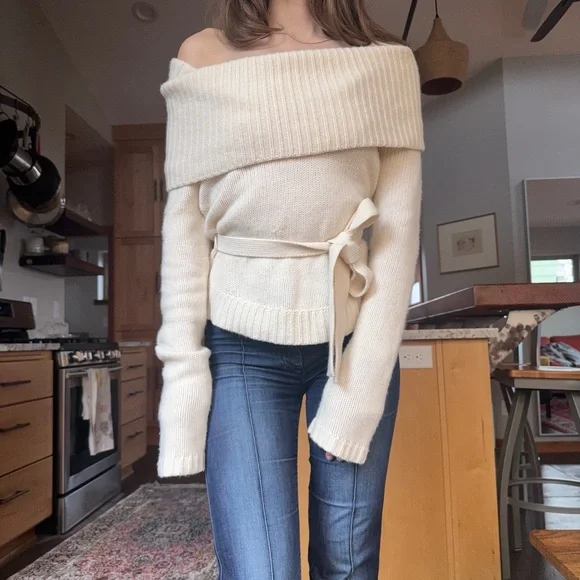 vintage ballet core cashmere cream off shoulder sweater small theory - Picture 3 of 6